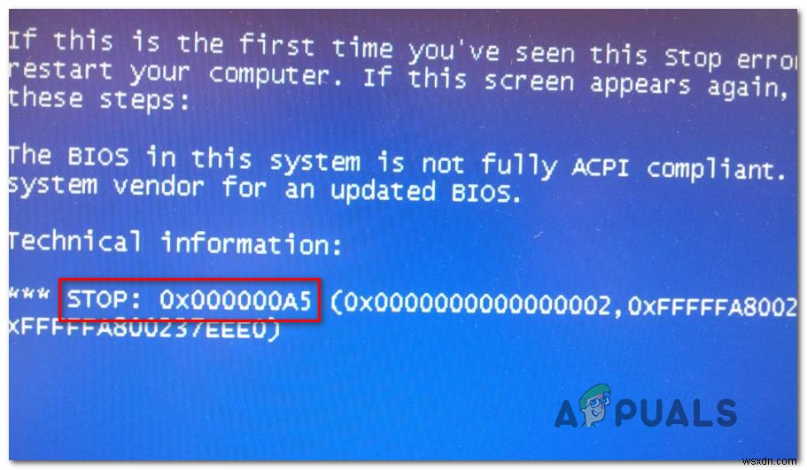 Windows 7을 설치할 때 STOP 오류 0x000000A5 수정 