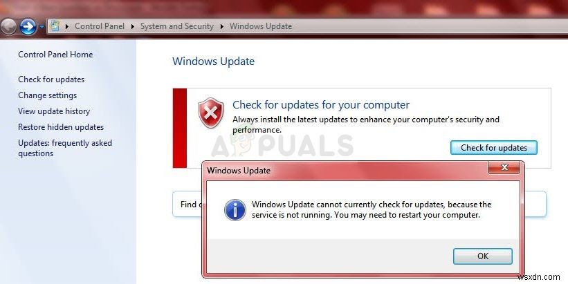 수정:Windows 업데이트 서비스가 실행되지 않음 