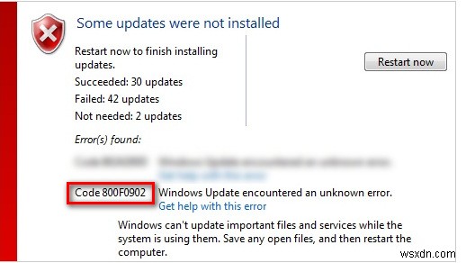 수정:Windows 업데이트 오류 800f0902