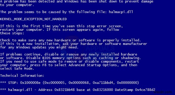 수정:Windows 7 블루 스크린 오류 halmacpi.dll, ntkrnlpa.exe, tcp.sys