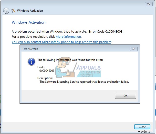 수정:Windows 7 활성화 오류 코드 0xc004e003