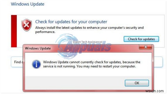 수정:Windows 7은 현재 업데이트를 확인할 수 없습니다. 