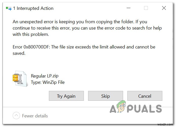 Windows 10에서 파일 크기가 제한 오류 0x800700DF를 초과하는 문제 해결 