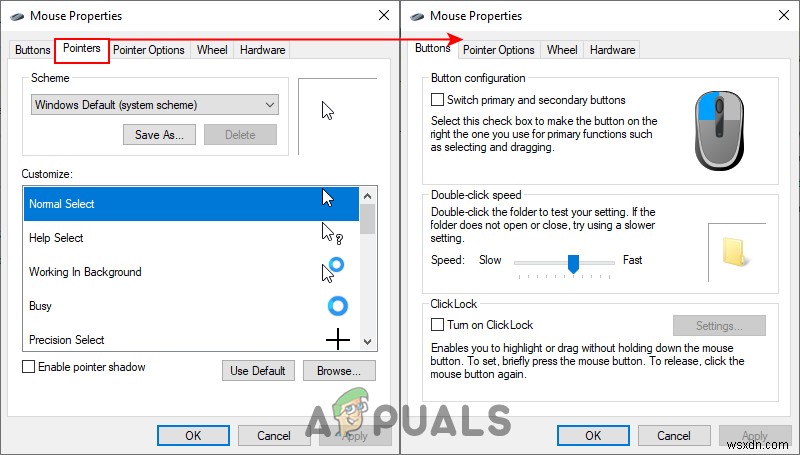 Windows 10에서 사용자가 마우스 포인터를 변경하지 못하도록 하는 방법은 무엇입니까? 