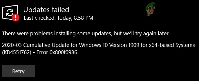 [FIX] Windows에서 오류 0x800F0986으로 다음 업데이트를 설치하지 못했습니다. 
