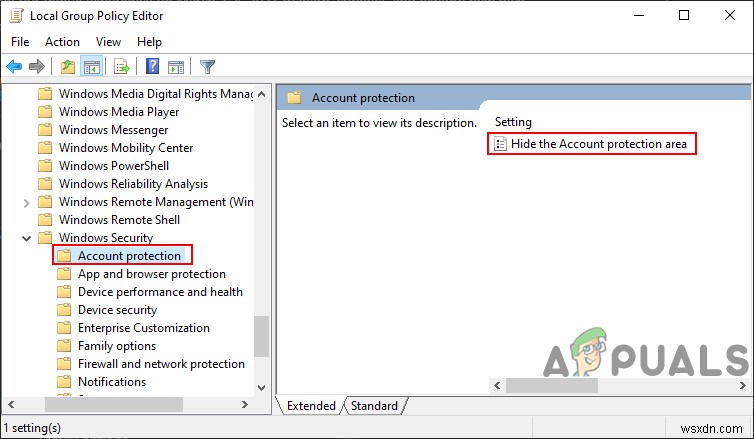 Windows 10에서 계정 보호 영역을 숨기는 방법은 무엇입니까? 
