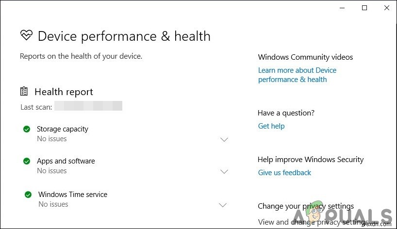 Windows 10에서 장치 성능 및 상태 영역을 숨기는 방법은 무엇입니까? 