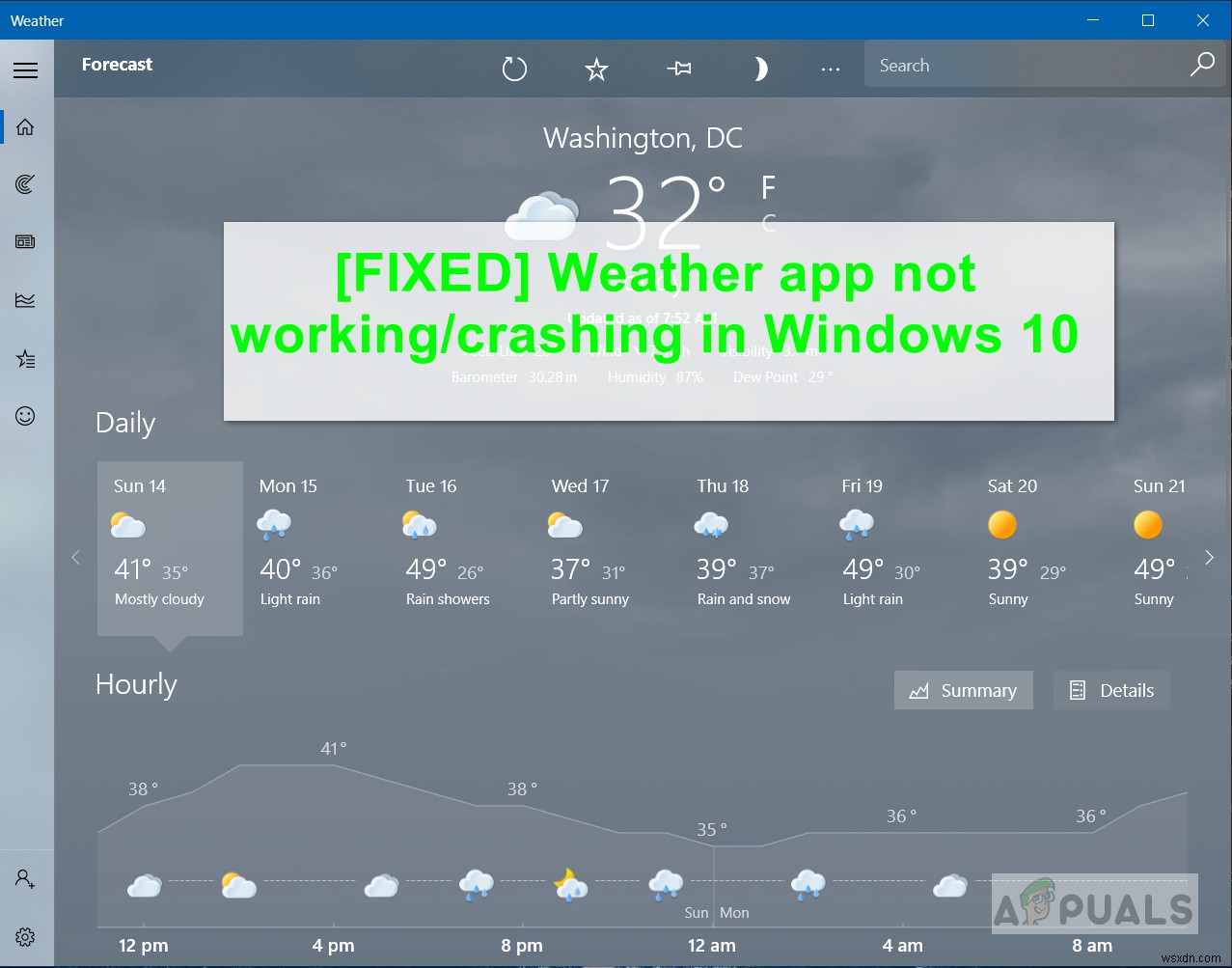 수정:날씨 앱이 작동하지 않음/Windows 10에서 충돌 