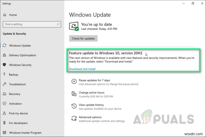 업데이트 20H2가 Windows 10에 설치되지 않는 문제를 해결하는 방법은 무엇입니까? 