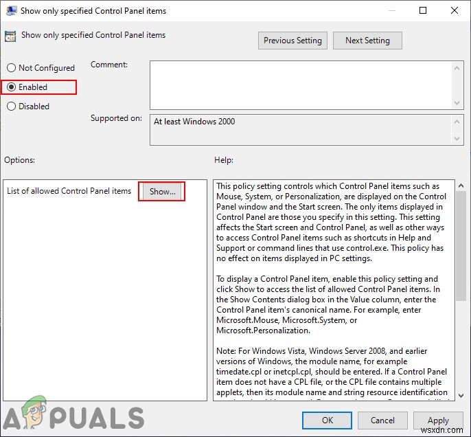 Windows 10에서 특정 제어판 항목을 숨기거나 표시하는 방법은 무엇입니까? 