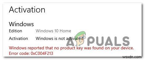 [FIX] Windows 10에서 Windows 정품 인증 오류 0XC004F213 