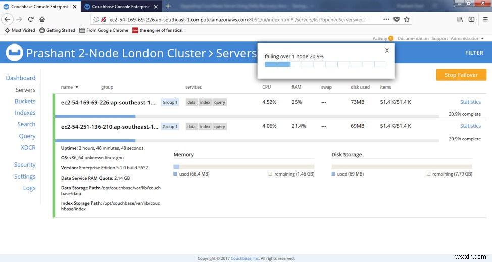 우아한 장애 조치 옵션을 사용하여 Couchbase Server의 롤링 업그레이드 