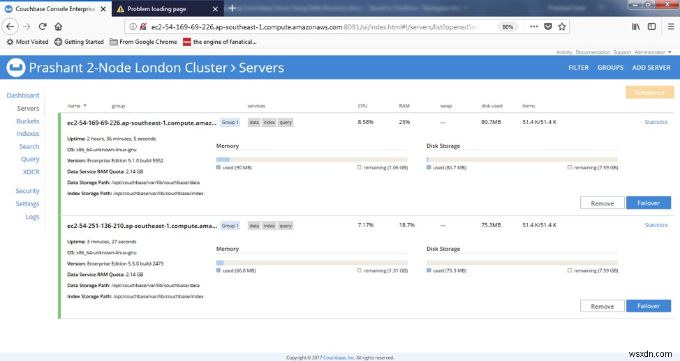 우아한 장애 조치 옵션을 사용하여 Couchbase Server의 롤링 업그레이드 