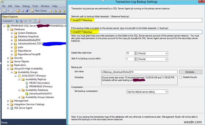 기존 AlwaysOn 데이터베이스에 대한 Microsoft SQL Server 로그 전달 