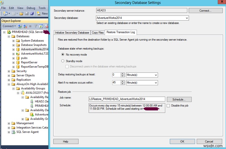 기존 AlwaysOn 데이터베이스에 대한 Microsoft SQL Server 로그 전달 