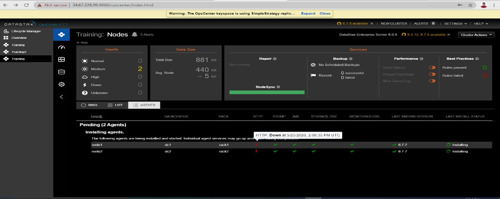 DataStax Enterprise OpsCenter 설정 