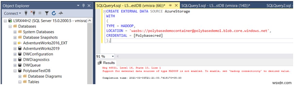 SQL PolyBase 설정 문제 