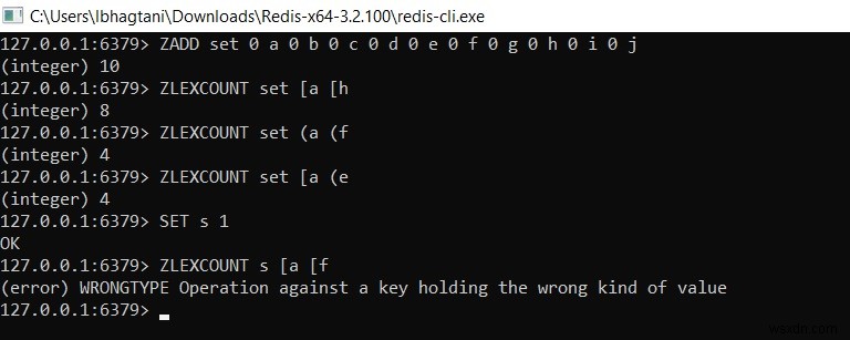 Redis ZLEXCOUNT – 값 범위별로 정렬된 세트의 요소 수를 가져오는 방법 