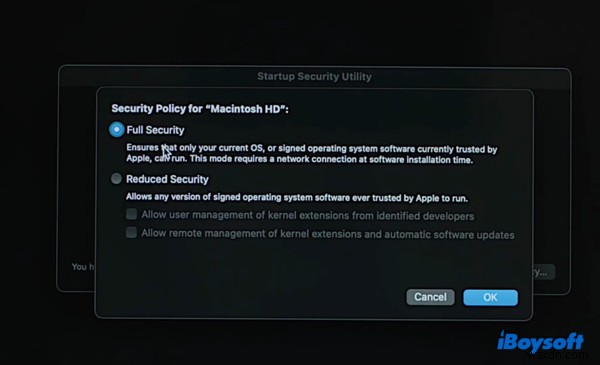 Mac용 iBoysoft Data Recovery의 시스템 확장이 Apple Silicon이 설치된 Mac에서 로드되도록 허용