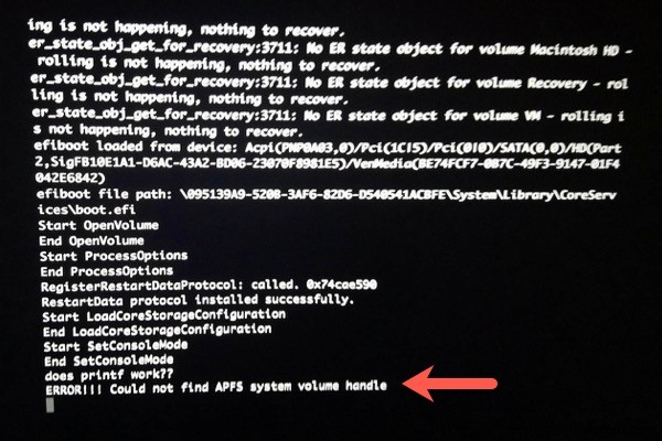 [해결됨] 오류! APFS 시스템 볼륨 핸들을 찾을 수 없습니다.
