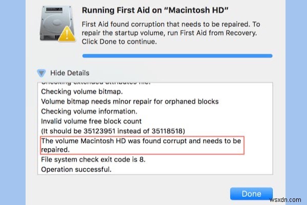 해결됨:볼륨 Macintosh HD가 손상된 것으로 확인되었으며 복구해야 합니다.