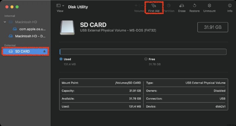 Mac에서 손상된 SD 카드를 수정하고 다시 사용하는 방법 