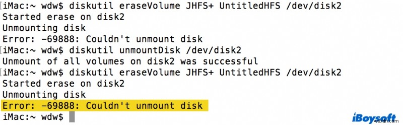 내부 및 외부 디스크에서 69888 디스크를 마운트 해제할 수 없는 Mac 오류 수정