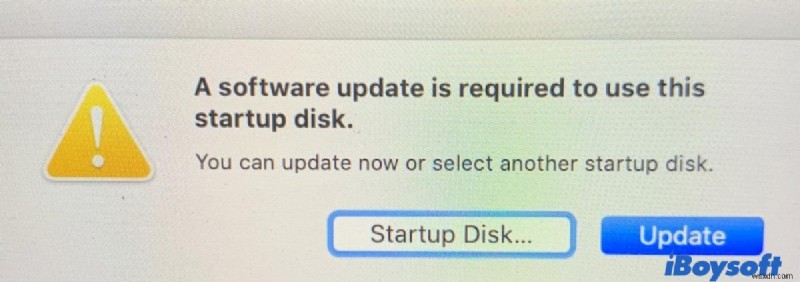Mac에서 이 시동 디스크를 사용하려면 소프트웨어 업데이트가 필요합니다.