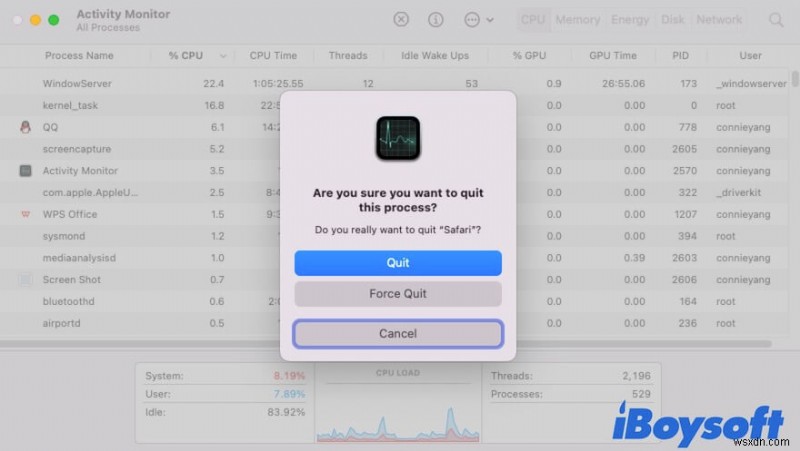 Mac에서 강제 종료가 작동하지 않음, 정지된 앱을 강제 종료하는 방법