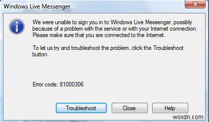 MSN Messenger / Windows Live  81000306  오류 수정 방법
