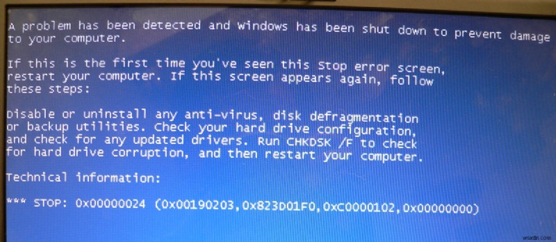 Windows 블루 스크린 오류  0x00000024 를 수정하는 방법