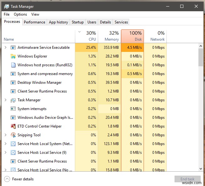 Windows Defender 100% 디스크 사용량 복구 자습서