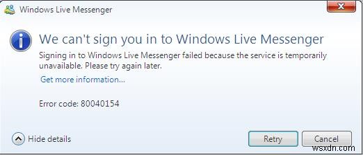 Windows Live Messenger 80040154 오류를 수정하는 방법