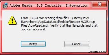 Windows 1305 오류를 수정하는 방법