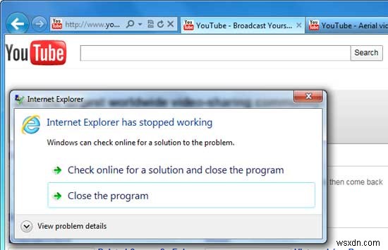 Internet Explorer 9 충돌 수정 자습서