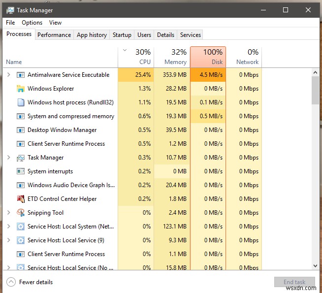 Windows Defender 100% 디스크 사용량 복구 자습서 