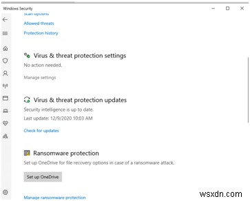 Windows 10에서 작동하지 않는 바이러스 및 위협 방지 기능 수정