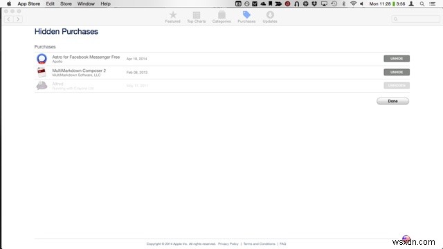 31일 간의 OS X 팁:Mac App Store에서 앱 숨기기 해제