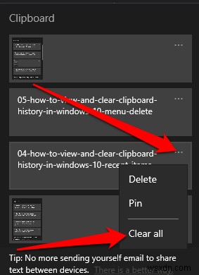 Windows 10에서 클립보드 기록을 보고 지우는 방법
