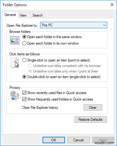 Windows 10에서 탐색기를 열 때 기본 폴더 설정 