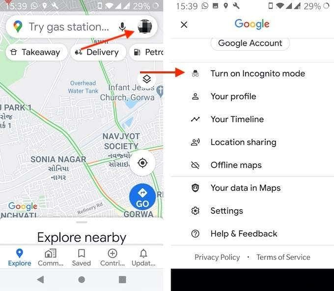 Android 기기에서 Google 지도 시크릿 모드를 사용하는 방법