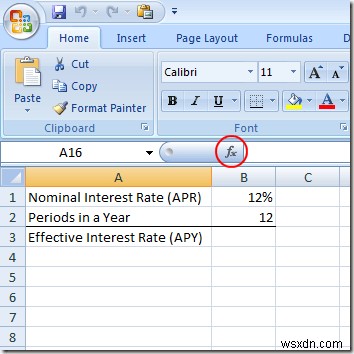 Excel을 사용하여 명목 이자율에서 유효 이자율 계산