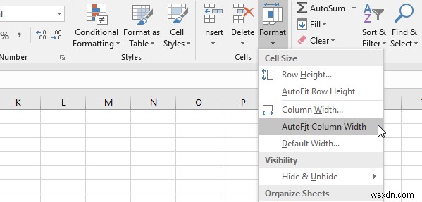 Excel의 열 너비 및 행 높이 자동 맞춤