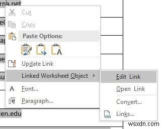 Word 문서에 Excel 워크시트 삽입 