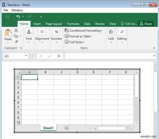 Word 문서에 Excel 워크시트 삽입 