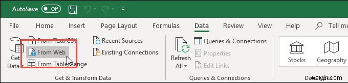 Excel을 웹에서 데이터 복사 도구로 사용 