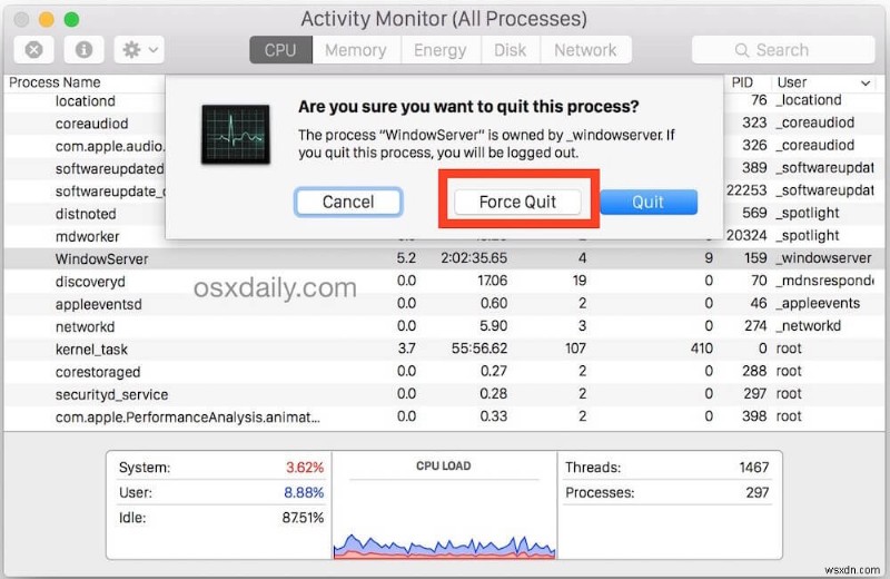 키보드 단축키를 사용하여 Mac 응용 프로그램을 강제 종료하는 방법
