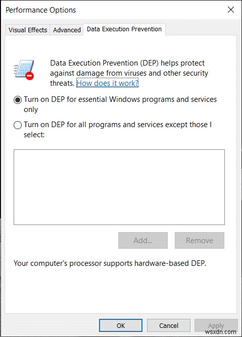 Windows 10에서 DEP(데이터 실행 방지)를 비활성화하는 방법 