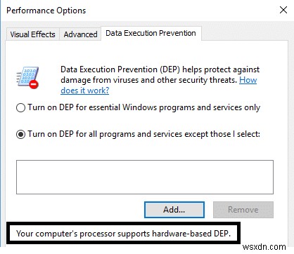 Windows 10에서 DEP(데이터 실행 방지)를 비활성화하는 방법 