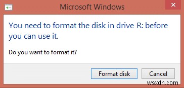 Fix 디스크를 사용하려면 먼저 포맷해야 합니다.
